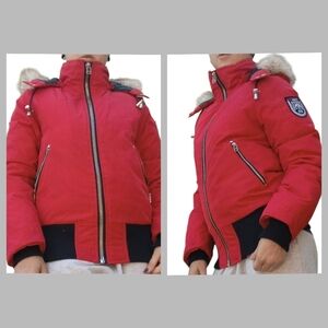 Storm Mountain Down Filled Faux Fur Winter Coat Red Black Small